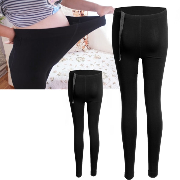 Graviditet Komfortabel Justerbar Tyk Gravid Bomulds Leggings Bukser Varmere Black