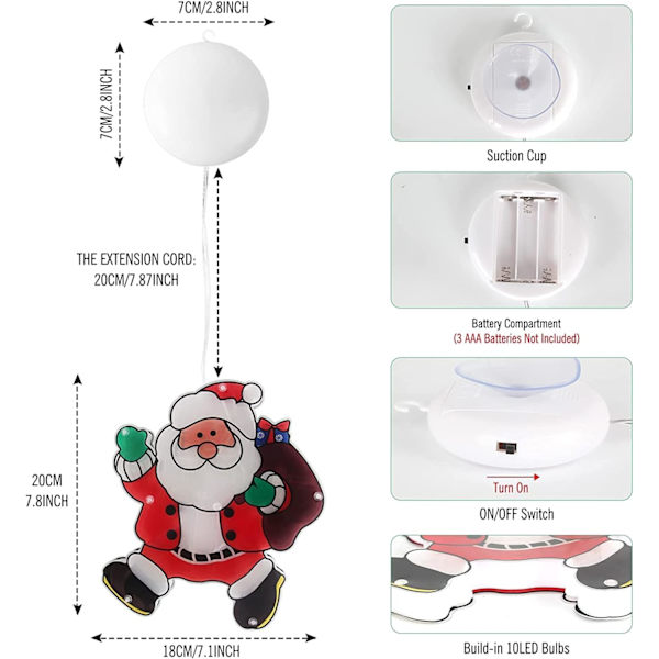 2ST Santa Sucker LED-valot Ikkunalimppuvalo Fairy String Light Tracery