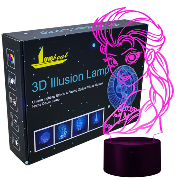 Princess Elsa 3D Nattljus LED Illusion Lampa Sängbord
