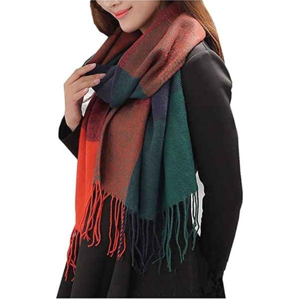 Dammode lång sjal Big Grid Winter Warm Lattice Large Scarf