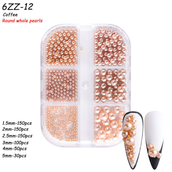 Negledekorasjoner for Nail Art Halvsirkel Full Circle Fargerik Pearl Aurora 6-grid Pearl ZZ01 12g 6-grid Pearl ZZ12