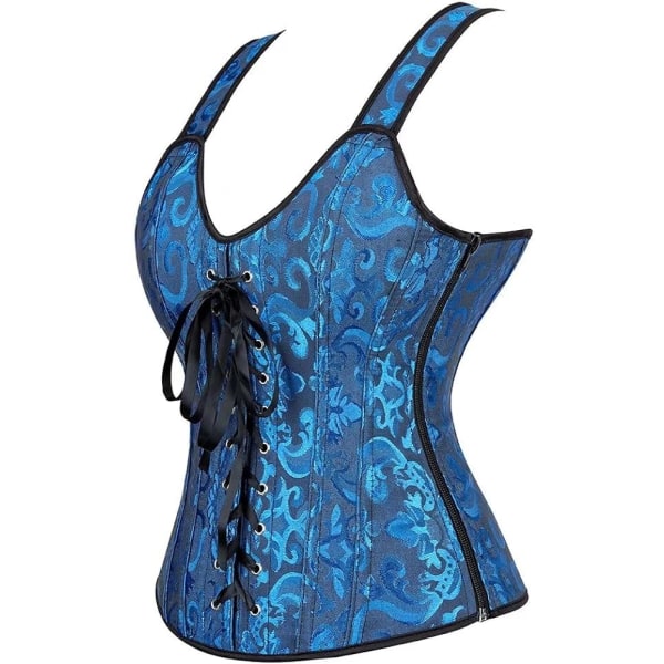 Korsetter för kvinnor Overbust Bustier Top Gothic Sexy Shoulder Blue6806 4XL