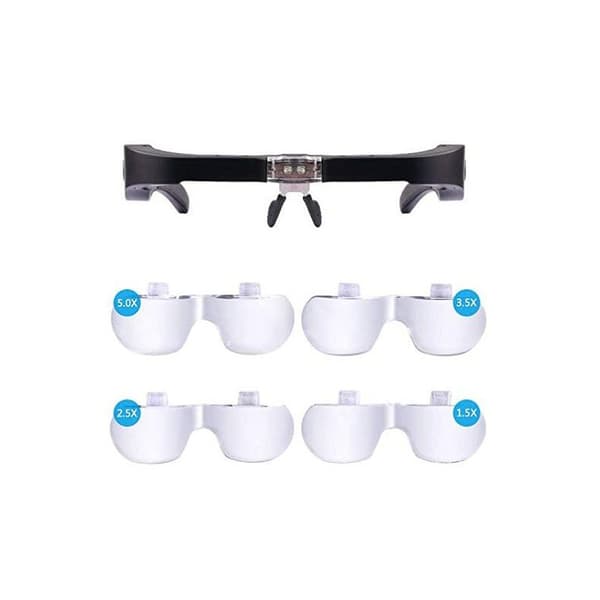 Suurennuslasit 2 LED-valolla, Suurennus etupäässä Hands-F
