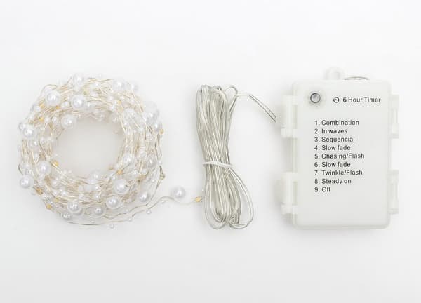 String Lights Batteridriven 100 LED 10M Pearl Fairy Light med