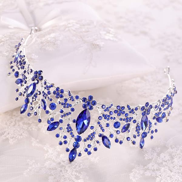 Blå Rhinestone Crown Crystal Tiara Princess Tiara Barock Crown för bröllopsfödelsedagsfest