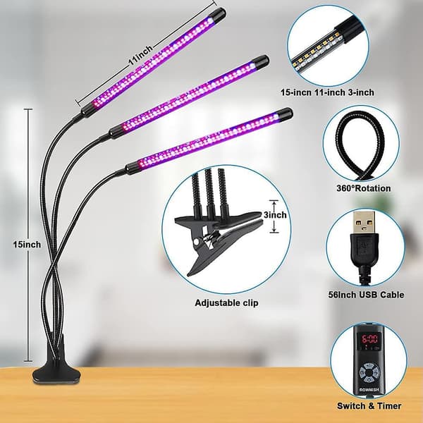 Plante LED-lamper, 20 W 264 LED, fullt spektrum, 3 brytermoduser