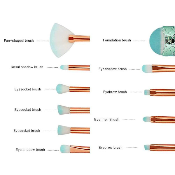 Sjöjungfrusminkborstar, 11 delar Sjöjungfrusminkborstar Sjöjungfrusminkborstar Set Professional Foundation Concealer Cosmetics