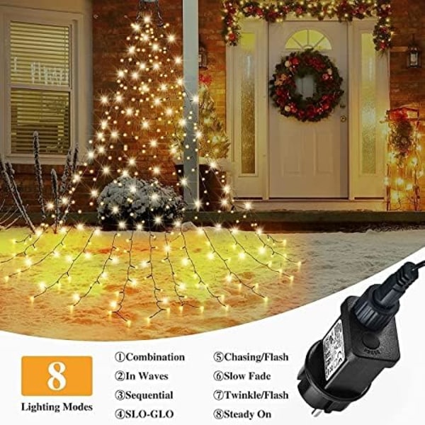 2m * 8 rader julgransljus med ring, 280 lysdioder Fairy Twinkle Lights för 6 - 8 fot Xmas Tree