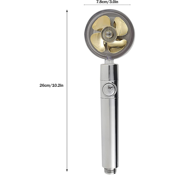 Vattenbesparande duschpropeller duschhuvud, 360 rotation handhållet massageduschhuvud, turboladdning