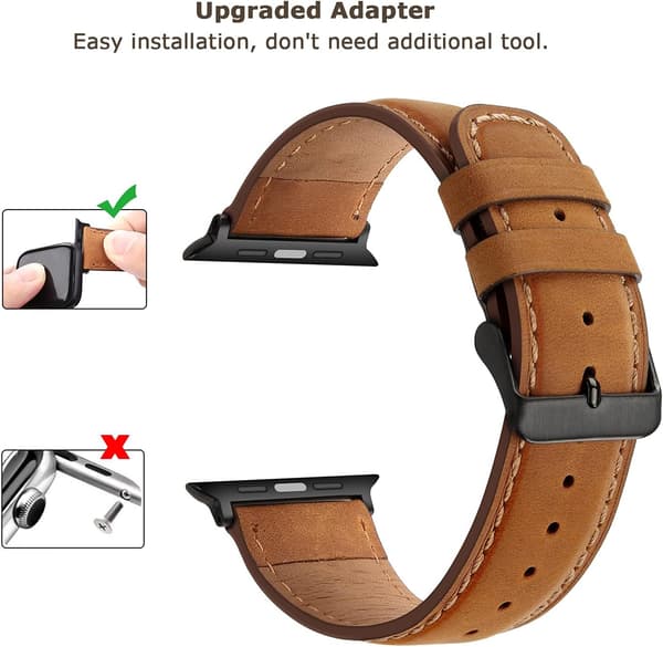 Brun - Kompatibel med Apple rem 45mm 44mm 42mm 49mm læder