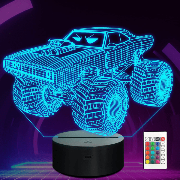 Monster Trucks Nattljus Vroom 3D Illusion Lampa