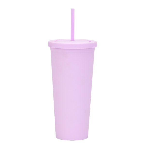 700ml återanvändbar plastmugg, enfärgad med lock och sugrör light purple