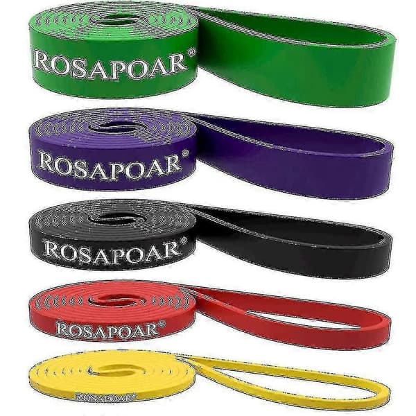 Set med 5 Pull Up Resistance Band - Hjälpband för träning, styrka, tyngdlyftning och powerlifting - Stretch, rörlighet, assistans