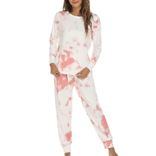 Kvinnor Crew Neck Lounge Set Tie Dye Nightwear Style-D XL