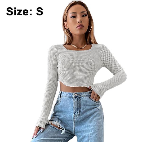 Dam långärmade fyrkantiga toppar, tight sexig, flera storlekar white S
