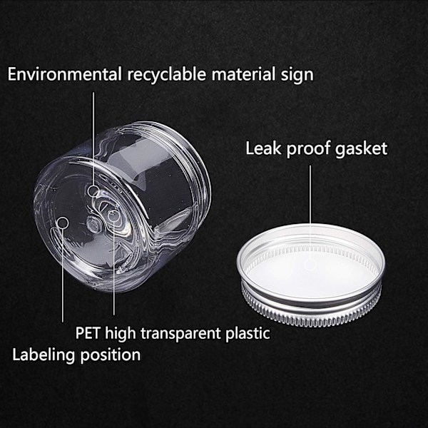 Förpackning med 18 stycken 50 ml cap av aluminium för hushållsbruk Klara plastburkar
