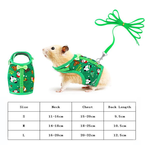 Kanin Veste Små Kæledyr Dyr Sele Snor Sæt Flugtsikker Sød Julekostume Rød/Grøn til Hamstermus Marsvin Red L