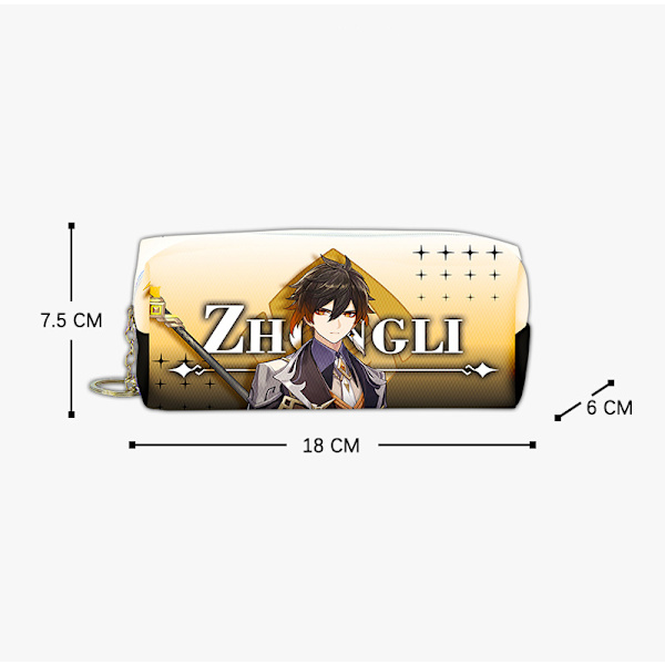 Genshin Impact Dubbellager Pennfodral Case Anime Print Student Case Zhongli