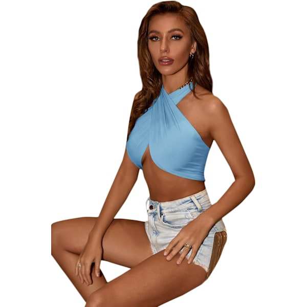 Sexig ärmlös grimma för kvinnor, Criss Cross Self Tie Backless Crop Top