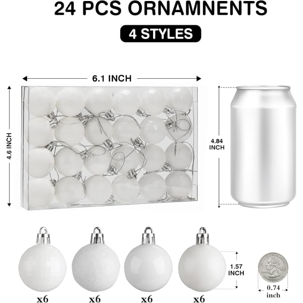 24ct julgransprydnader Set 1,57 tum Mini splittersäkra
