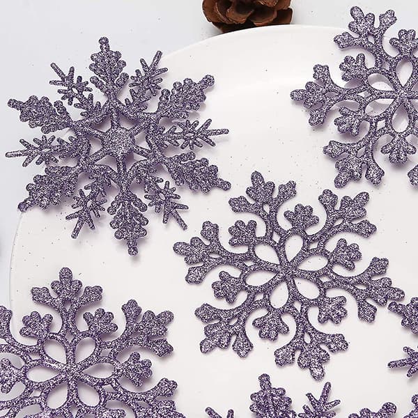 Plast Jul Glitter Snowflake Ornament Julgransdekorationer. 4-tums present