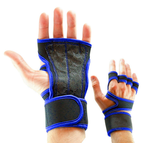 Powerlifting Treningshanske Gym Treningshanske Løftegrep Pull Up Grips Puter Løfte Svettesikker Pad med 4 Fingerløkker Blue L