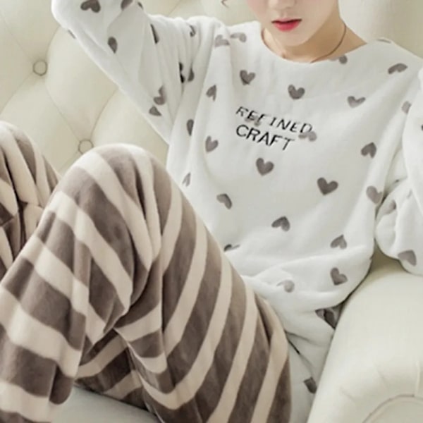 Naisten syksyn talven lämmin flanelli naisten pyjamasetti Style 1 XL