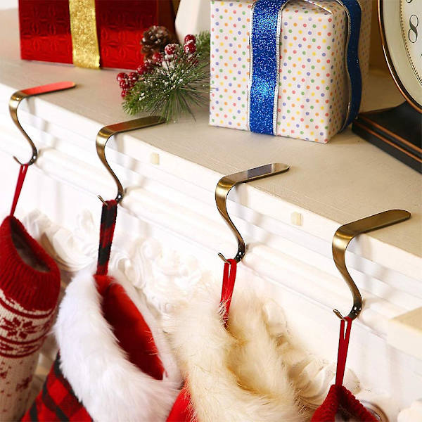 Julstrumpa Hållare Metall Öppen spis Strumpkrok Garland Mantel Krok För Juldekoration (2 st)