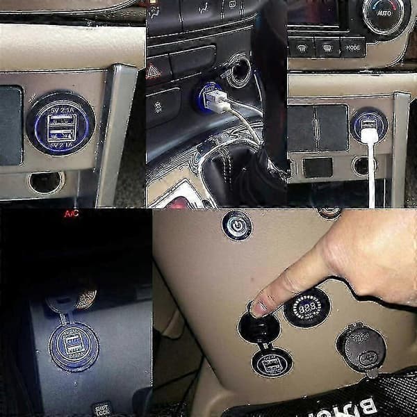 Sigarettenneruttak, 12V strømuttak for bil, båt, motorsykkel, ATV (2-USB blå)
