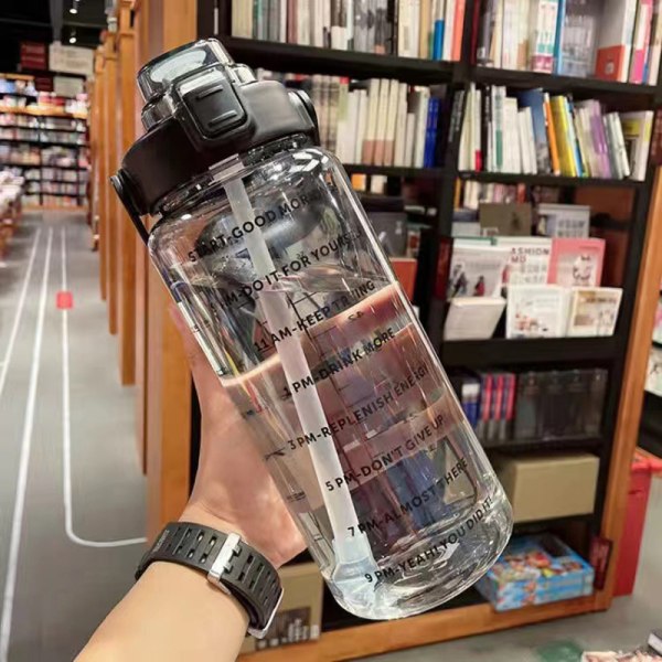 2-liters vattenflaska med halm, honkanna, bärbar flickor Black