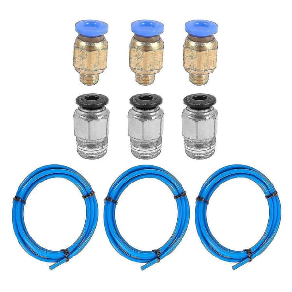 Blå slange (1,5 meter) med 3 stk. PC4-M6 fittings og 3 stk. PC4-M10 lige hanstik