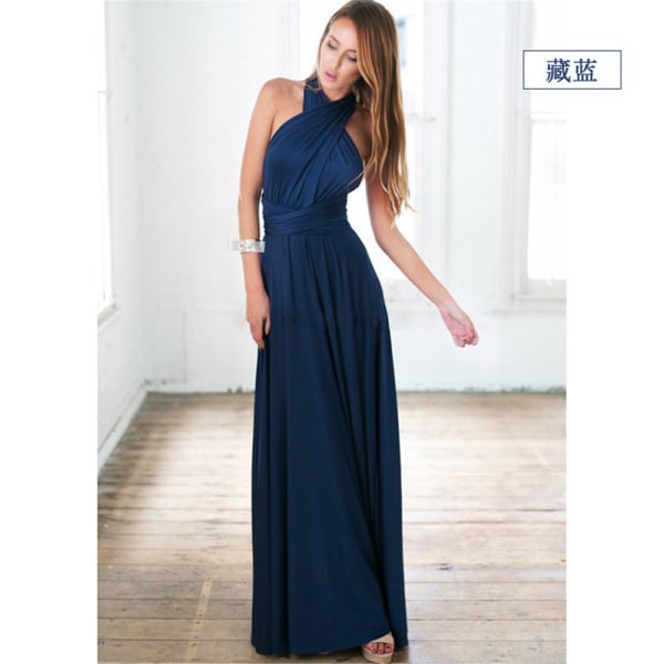 Flere slid-resistente Cross Backless Sexet Bandage One-Piece Kjole Lang Kjole Dark Blue M