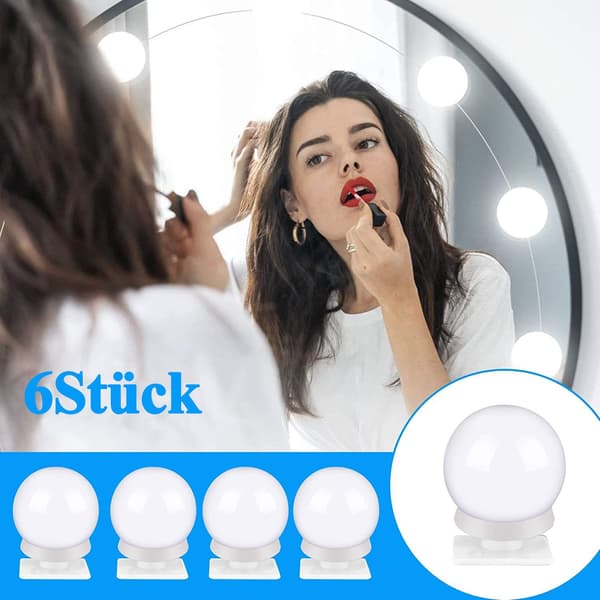 (6 stk.) LED-lys speil, LED-speillys, 3 fargemoduser, sminkebordlys, sminkelys