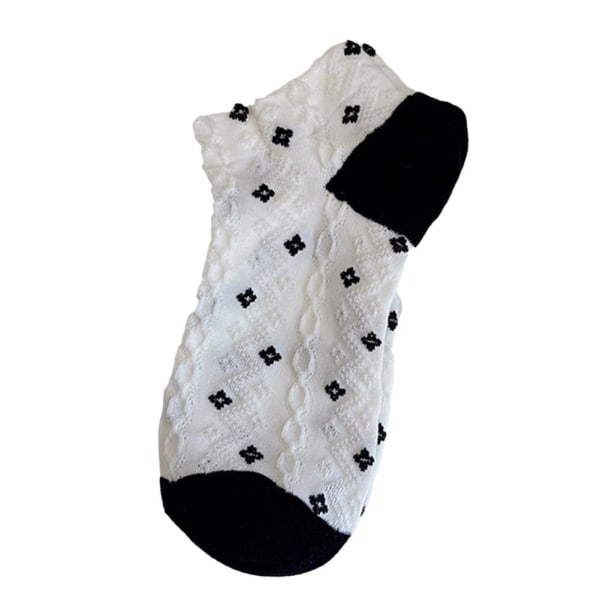 Dam Sommar Tunna Blomstersockor Svartvita Korta Ankelstrumpor White Stripes one size