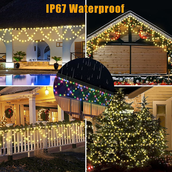 Jul utendørs lyslenker - 11 moduser varmhvit julelys og flerfarget belysning 380 LED