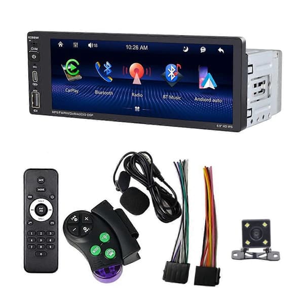 6,9 tommer trådløs Carplay bilstereo enkelt DIN touchscreen bilradio, Android Auto Bluetooth Mirror Link FM mikrofon SWC