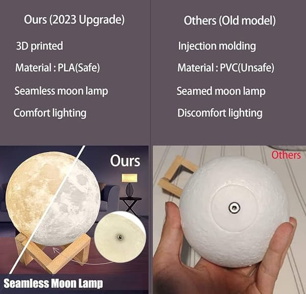 NSL Lighting 3D Moon Lamp Nattljus Moon Light 3 LED Colors wit