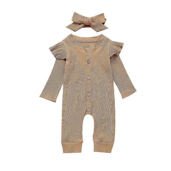 Baby Vår Høst Klær - Nyfødt Baby / Ribbestrikkede Klær Camel 24M