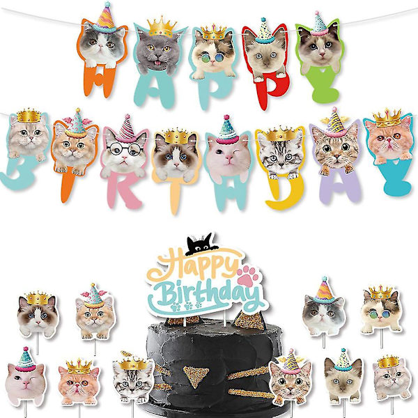 Katt Ansiktsmönster Bunting Garland Hängande Dra flagga för Pet Tema Party