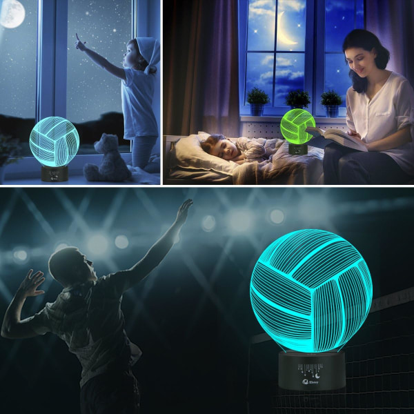 Volleyball 3D-lampe Optisk Illusjon Nattlys, Elstey 7 Co