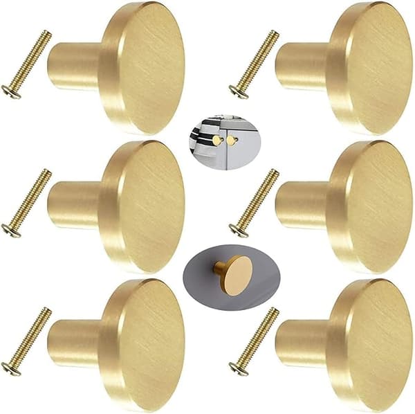 6 stk. Solide Runde Messing Dørgreb (20mm*25mm) med Skruer, Skab