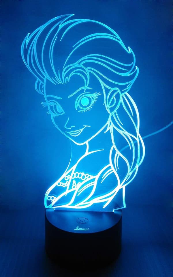 Princess Elsa 3D Natlampe LED Illusion Lampe Sengebord