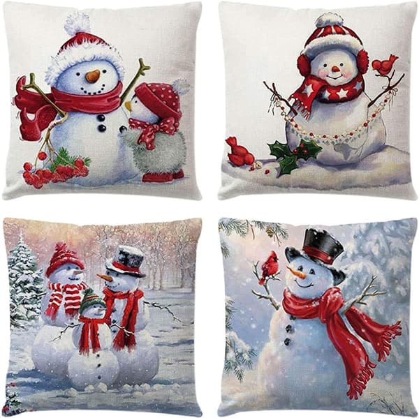 Julsnögubbe-kuddfodral 18 x 18 tum Set om 4