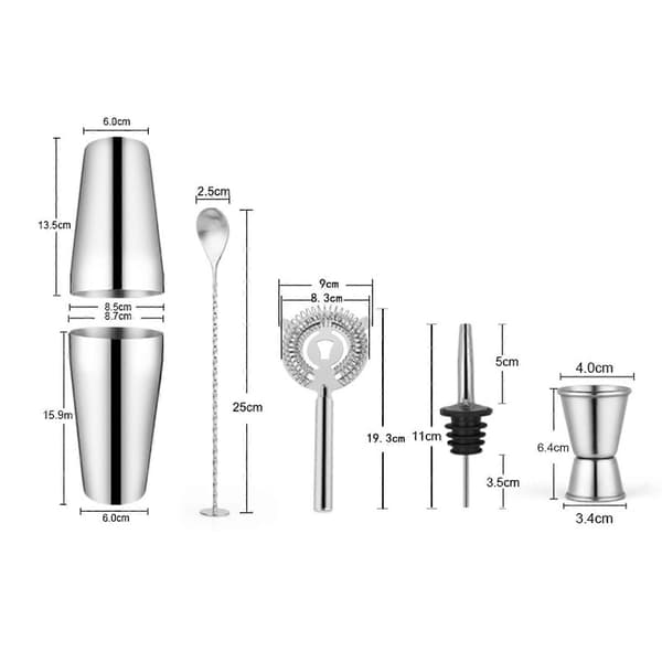 5 delar Bartender Kit Cocktail Shaker Set Barverktyg Blandningssked Sil Muddler Vinpip Mätkopp Professionella Hemmabartillbehör