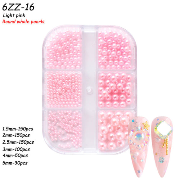 Nageldekorationer för Nail Art Halvcirkel Full Circle Färgglad Pearl Aurora 6-grid Pearl ZZ01 12g 6-grid Pearl ZZ16