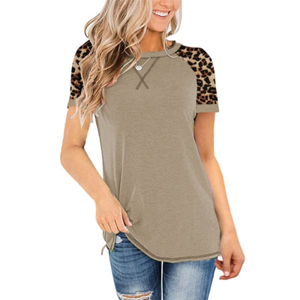 Printtikuvioitu naisten lyhythihainen toppi pyöreällä pääntiellä Khaki,XL