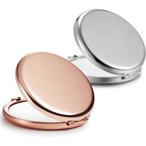 Getinbulk Kompakti peili, 2 kpl:n setti, jossa kaksipuoliset 1X/2X suurentavat käsilaukku taskupeilit (ruusukulta ja hopea) Rose Gold
