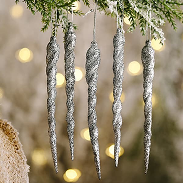 Istaphæng Dekorativt juletræ Transparent istapper silver