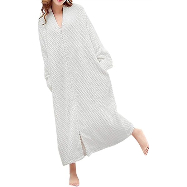 adies Zip Fleece Waffle ång Morgonrock Fluffig Handduk Morgonrock Sovkläder Ivory White L