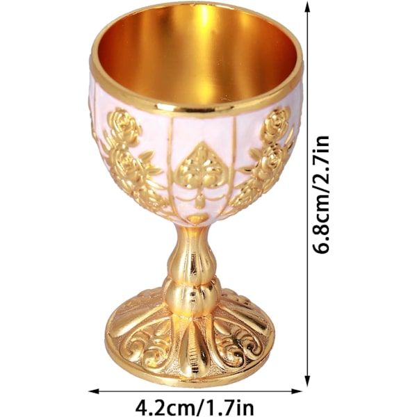 2 kpl Royal Chalice -kohokuvioitu kuppi, vintage-käsintehty pikari kuvioilla (kultavalkoinen) White